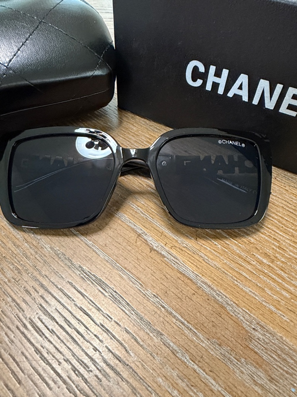 CHANEL Black and Gold Square Sunglasses - Designer Women's Eyewear - Picture 2 of 10